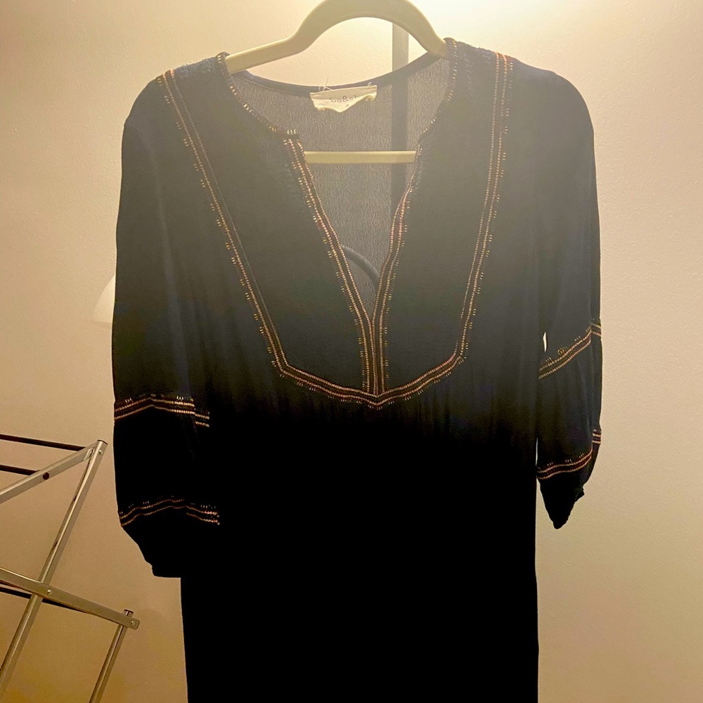 Unique navy blue, deep V dress